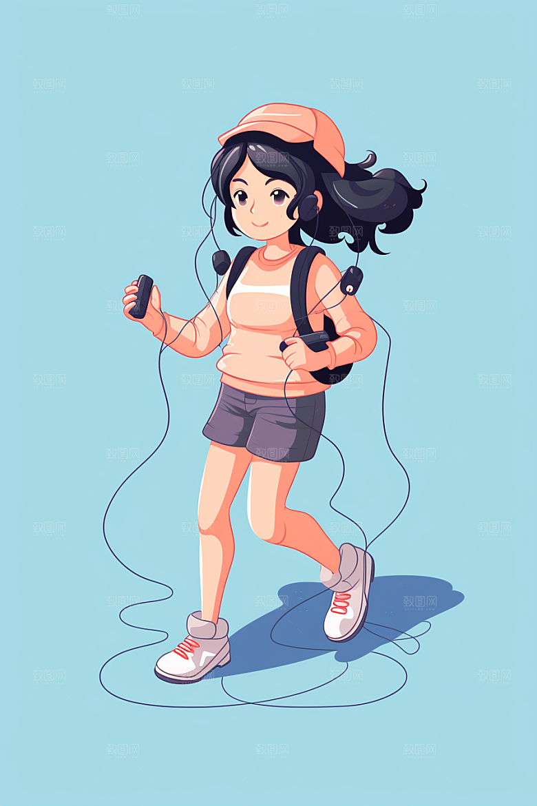 儿童跳绳健身人物插画