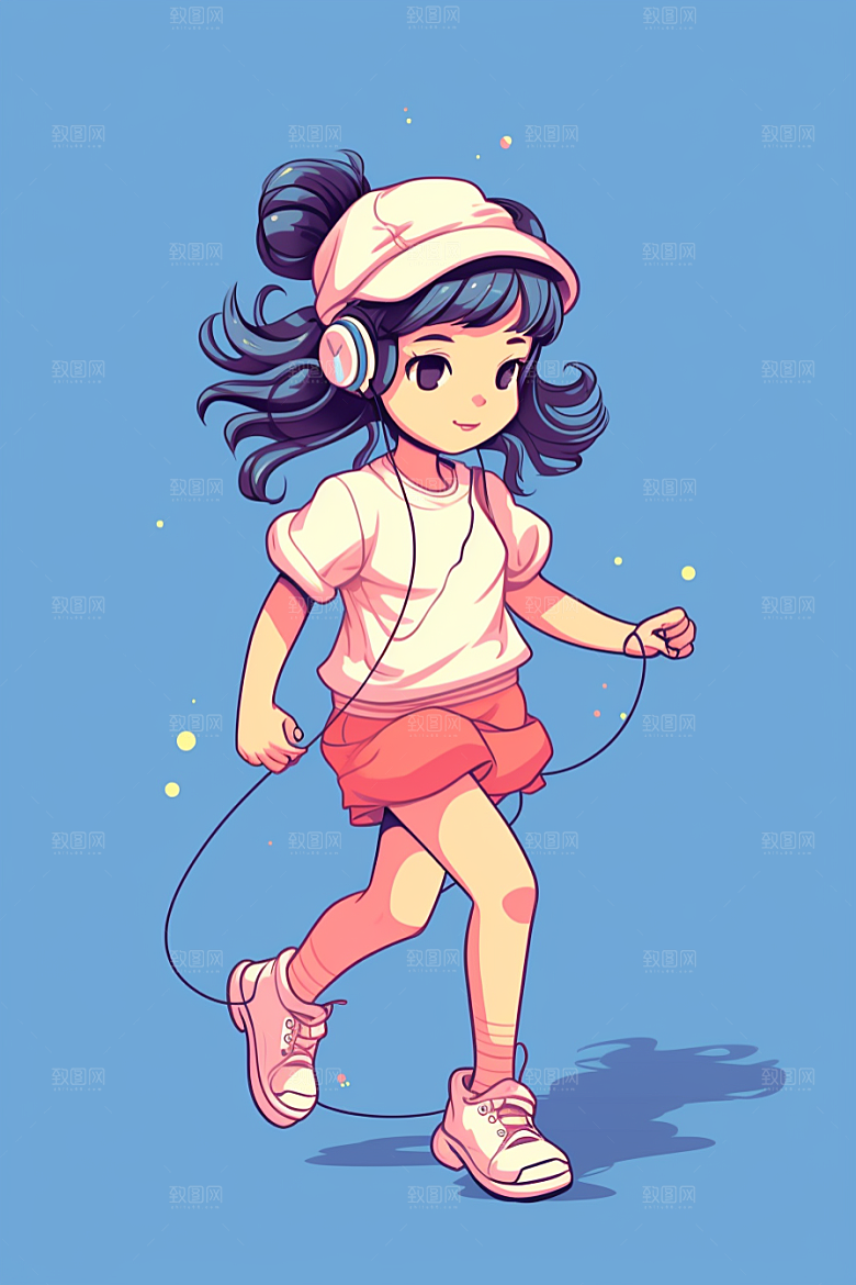 儿童跳绳形象体育插画