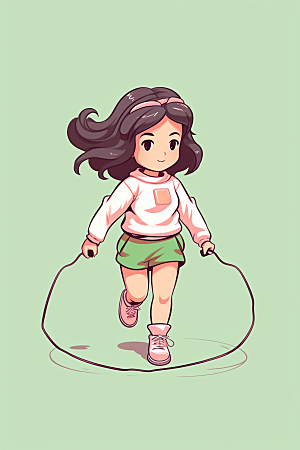 儿童跳绳锻炼活力插画