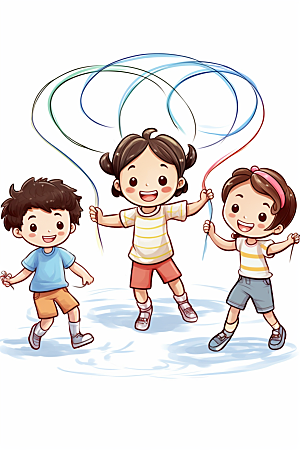 儿童跳绳形象运动插画