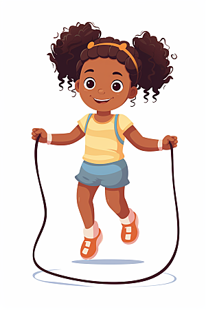 儿童跳绳体育手绘插画