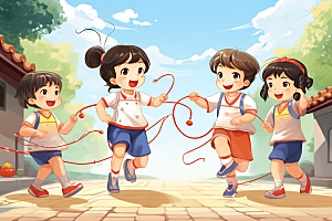 儿童跳绳健身健康插画