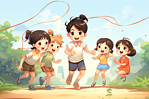 儿童跳绳形象活力插画