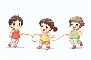 儿童跳绳形象青春插画