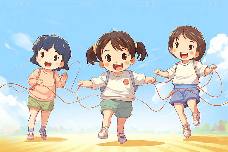 儿童跳绳健身体育插画