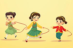 儿童跳绳手绘青春插画