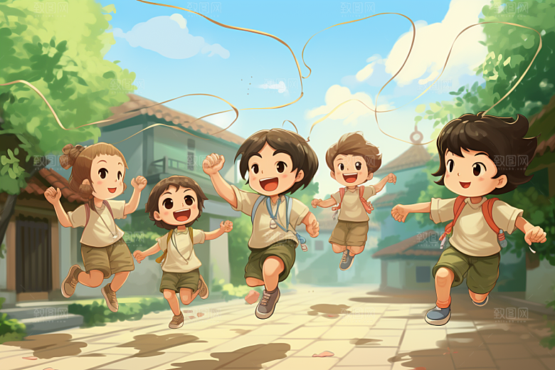 儿童跳绳活力形象插画