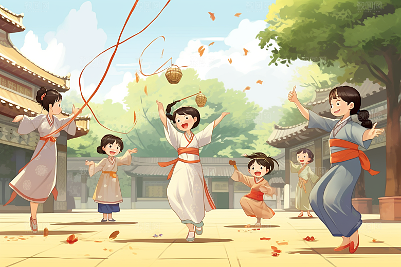 儿童跳绳活力青春插画