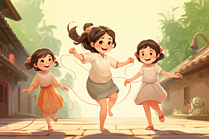 儿童跳绳健康锻炼插画