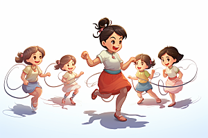 儿童跳绳人物青春插画