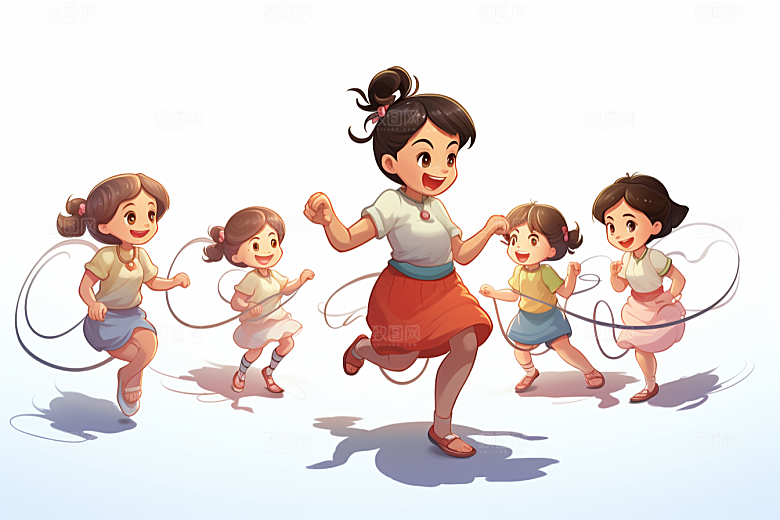 儿童跳绳人物青春插画