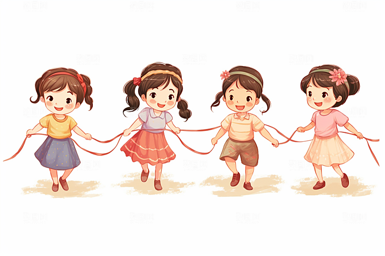 儿童跳绳人物手绘插画