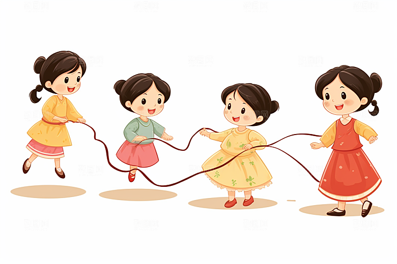 儿童跳绳运动形象插画