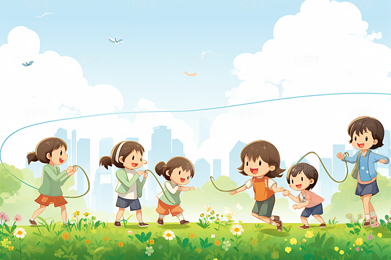 儿童跳绳活力健康插画