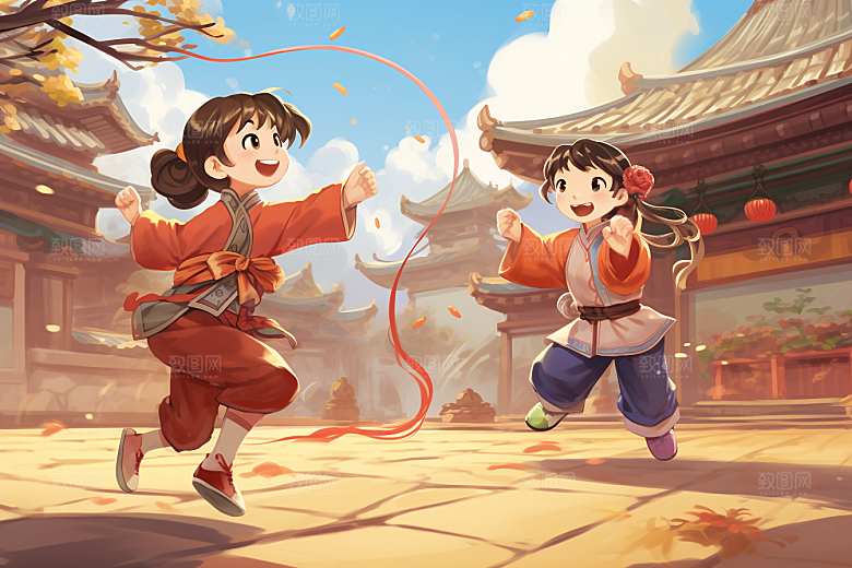 儿童跳绳锻炼青春插画