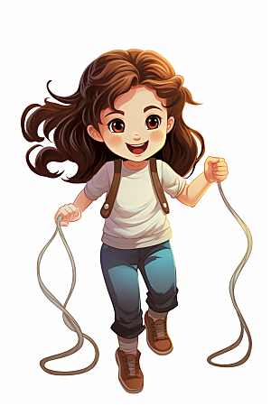 儿童跳绳体育手绘插画