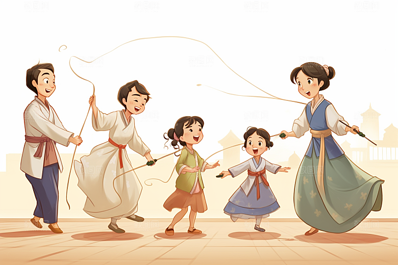 儿童跳绳形象手绘插画