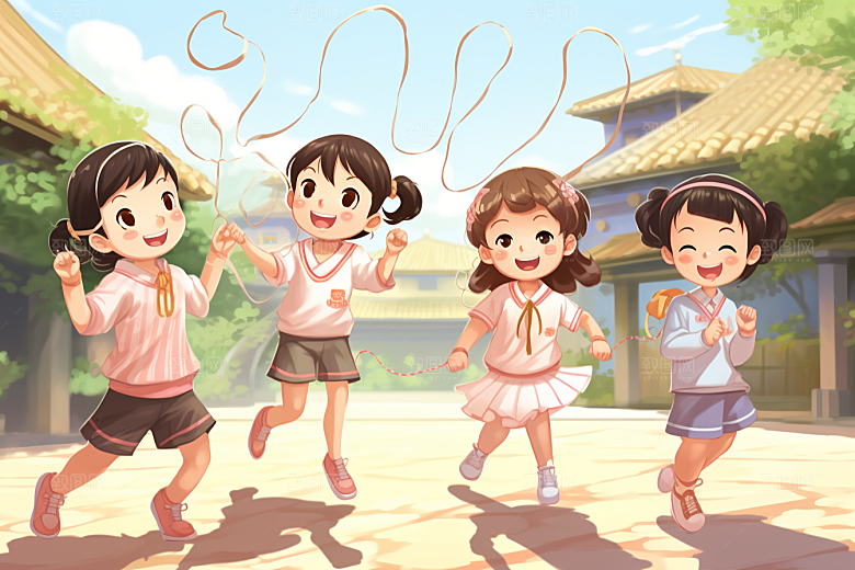 儿童跳绳手绘活力插画