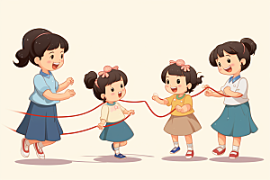 儿童跳绳手绘活力插画