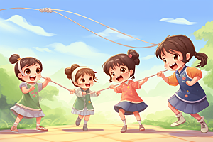儿童跳绳健身形象插画