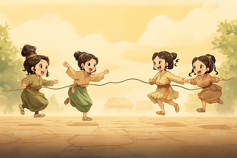 儿童跳绳手绘锻炼插画