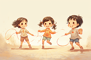 儿童跳绳锻炼形象插画