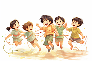 儿童跳绳运动青春插画
