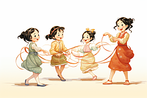 儿童跳绳健康青春插画