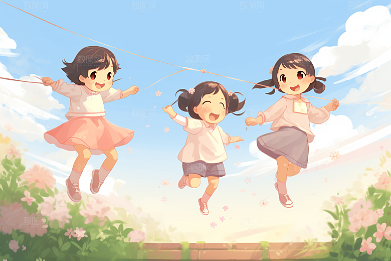 儿童跳绳健身健康插画