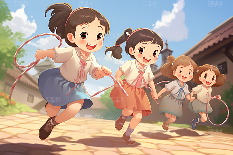 儿童跳绳健康形象插画