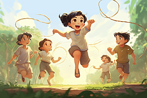 儿童跳绳运动健身插画