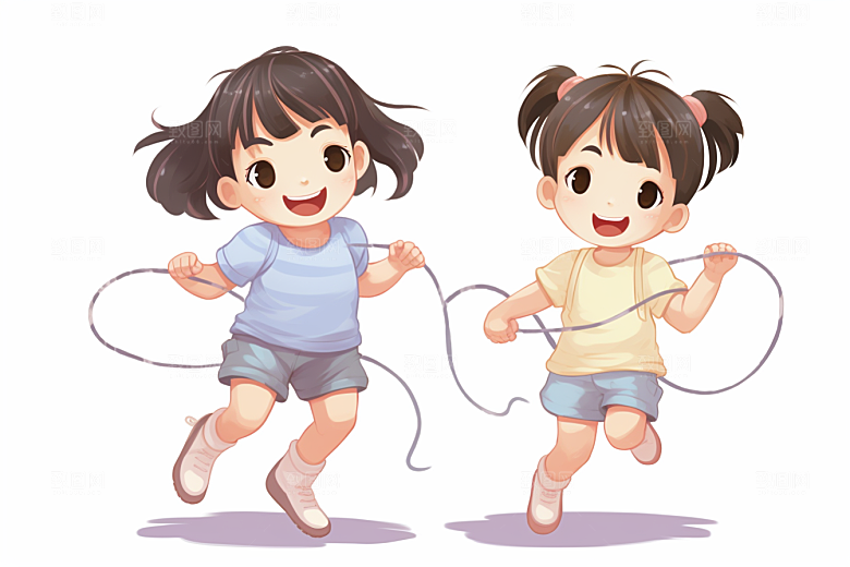 儿童跳绳手绘健身插画
