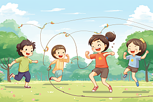 儿童跳绳锻炼健康插画