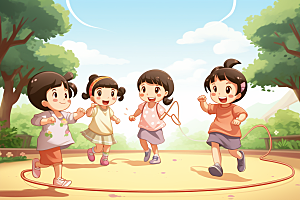 儿童跳绳健康活力插画