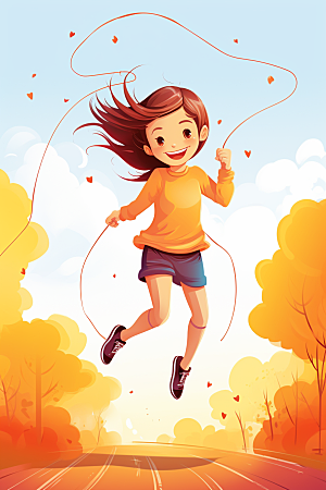 儿童跳绳运动健康插画