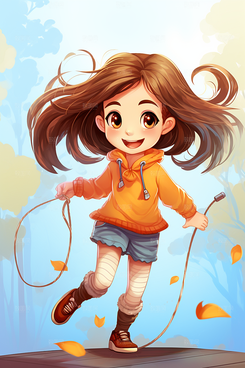 儿童跳绳健身人物插画