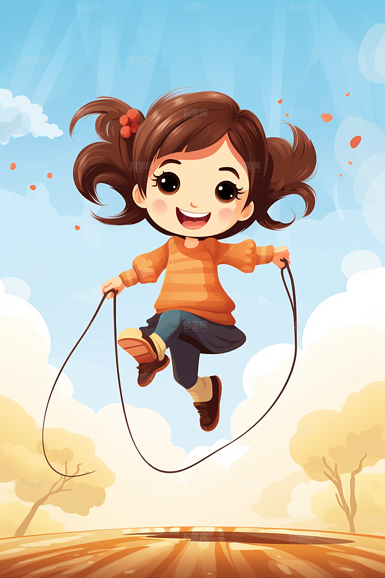 儿童跳绳健身形象插画