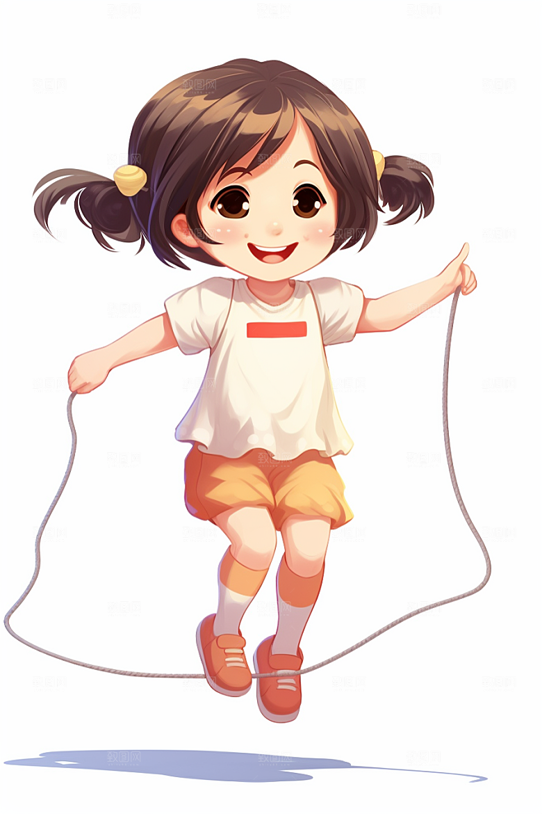 儿童跳绳运动活力插画