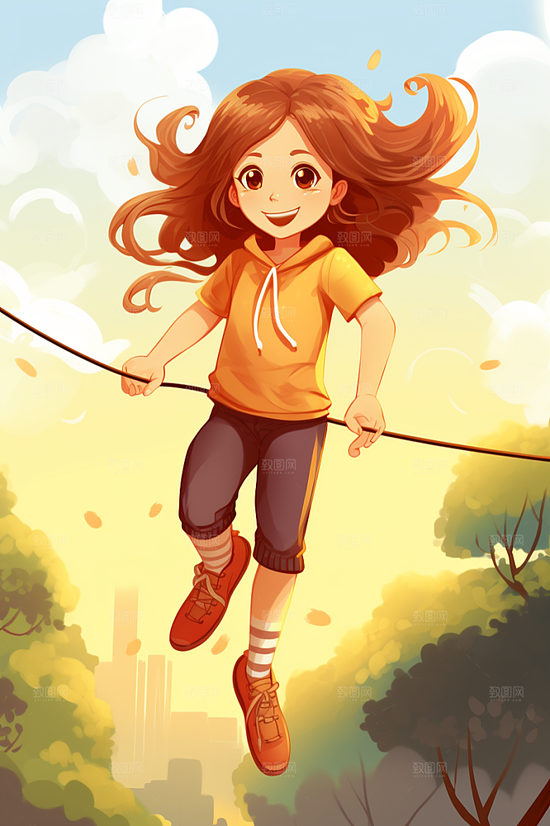 儿童跳绳形象青春插画