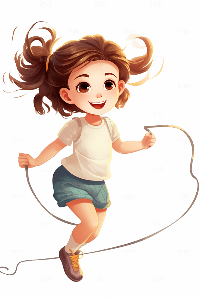 儿童跳绳手绘运动插画