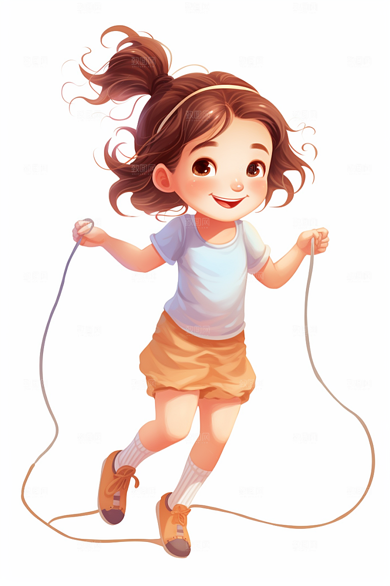 儿童跳绳运动形象插画