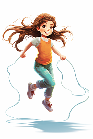 儿童跳绳体育人物插画