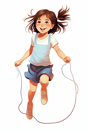 儿童跳绳人物运动插画