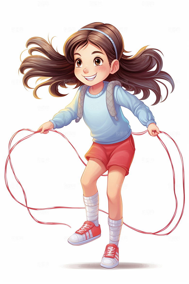 儿童跳绳手绘人物插画