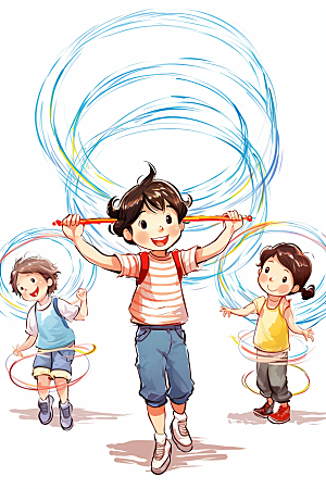 儿童跳绳青春健身插画