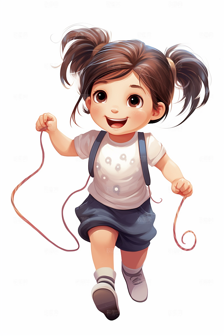 儿童跳绳手绘青春插画