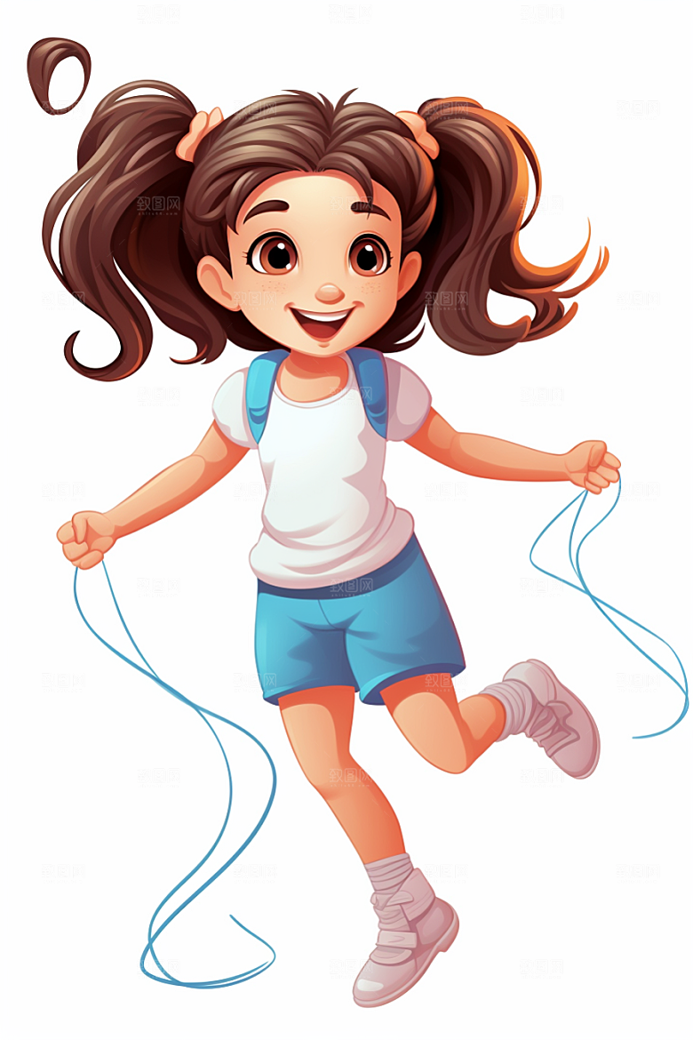 儿童跳绳活力人物插画