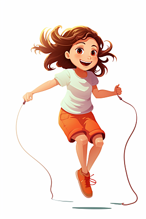 儿童跳绳青春运动插画