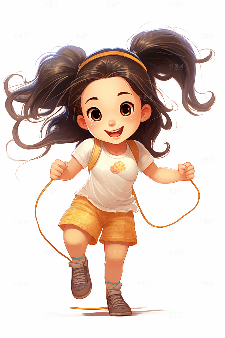 儿童跳绳手绘人物插画