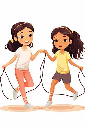 儿童跳绳锻炼手绘插画